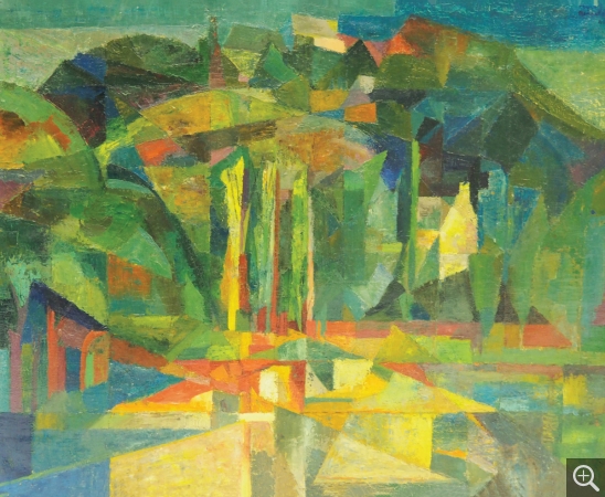 Reynold ARNOULD (1919-1980), Paysage de Pont-Aven (présenté au 37e Salon d’automne de Paris, 1945), huile sur toile, 50 x 61 cm. Rouen, musée des Beaux-Arts. Inv. 1980.16.21. © cliché G. Rot