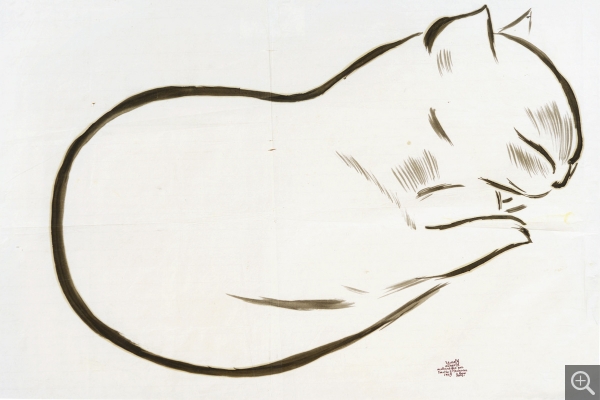 Reynold ARNOULD (1919-1980), Sans titre (Texane chaton), 1949, lavis sur papier de riz, 41,5 x 68 cm. Collection Rot-Vatin. © cliché S. Nagy