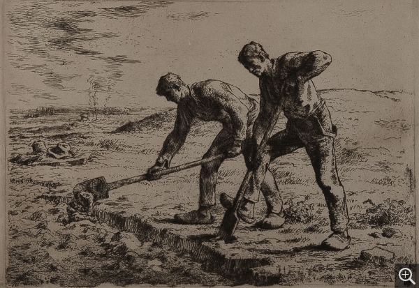 Jean-François MILLET (1814-1875), Les Bêcheurs, 1855, eau forte, 36 x 51 cm. © Cherbourg-Octeville, musée d’art Thomas Henry / Daniel Sohier