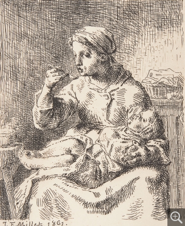 Jean-François MILLET (1814-1875), La Bouillie, 1861, eau forte, 28 x 19,5 cm. © Cherbourg-Octeville, musée d’art Thomas Henry / Daniel Sohier