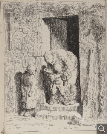 Jean-François MILLET (1814-1875), La Précaution maternelle, 1862, cliché-verre, 30 x 24 cm. © Cherbourg-Octeville, musée d’art Thomas Henry / Daniel Sohier