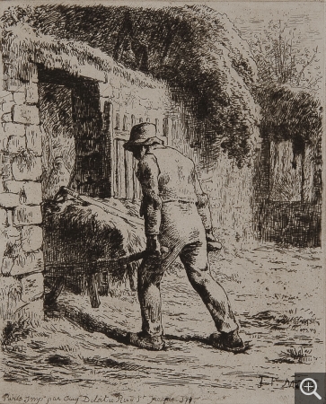 Jean-François MILLET (1814-1875), Paysan rentrant du fumier, 1855, eau forte, 52,5 x 44,5 cm. © Cherbourg-Octeville, musée d’art Thomas Henry / Daniel Sohier