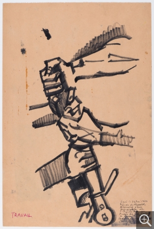 Reynold ARNOULD (1919-1980), Mains au travail, circa 1956-1959, feutre noir, 40 x 27 cm. Le Havre, musée d’art moderne André Malraux, don Marthe Arnould, 1981. © 2015 MuMa Le Havre / Charles Maslard