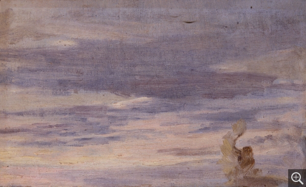 Eugène BOUDIN (1824-1898), Ciel au coucher, 1848-1853, huile sur papier, 9 x 14,5 cm. © MuMa Le Havre / Florian Kleinefenn