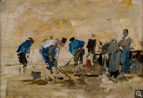 Eugène BOUDIN (1824-1898), Défouisseurs de vers, 1881-1888, oil on wood, 17.2 x 24.8 cm. © MuMa Le Havre / Florian Kleinefenn