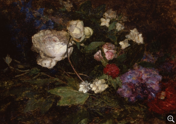 Eugène BOUDIN (1824-1898), Nature morte aux pivoines et seringa, 1856-1862, huile sur toile marouflée sur carton, 38,5 x 54 cm. © MuMa Le Havre / Florian Kleinefenn