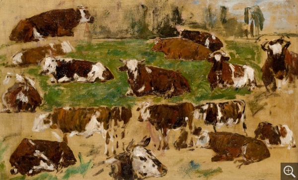 Eugène BOUDIN (1824-1898), Etude de vaches couchées, ca. 1881-1888, huile sur toile, 36 x 58 cm. © MuMa Le Havre / Florian Kleinefenn