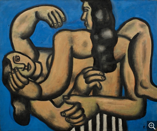 Fernand LÉGER (1881-1955), Les Deux femmes sur fond bleu, 1952, huile sur toile, 54 x 65 cm. MuMa musée d'art moderne André Malraux, Le Havre, achat de la Ville, 1953. © MuMa Le Havre / David Fogel © ADAGP, Paris, 2013