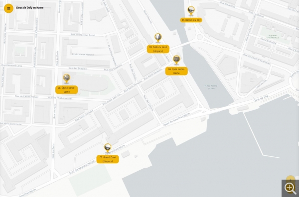 Application interactive : Carte des lieux de Dufy au Havre. © 2019 MuMa Le Havre / Biinlab