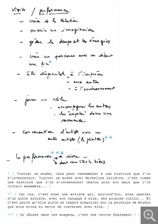 Notes préparatoires de Micheline Lelièvre
