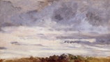 Eugène BOUDIN (1824-1898), Sky, Setting Sun, Bushes in Foreground, ca. 1848-1853, oil on paper, 11 x 19.5 cm. © MuMa Le Havre / Florian Kleinefenn