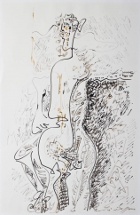 André MASSON (1896-1987), Nymphe et satyre, 1962, encres sur papier, 50 x 32,5 cm. Le Havre, musée d’art moderne André Malraux, achat de la ville en 1964. © 2011 MuMa Le Havre / Charles Maslard © ADAGP, Paris 2020