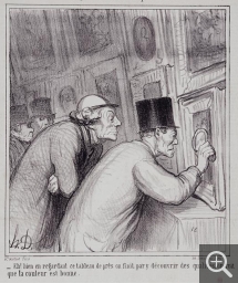 Honoré DAUMIER (1808-1879), Eh! bien en regardant ce tableau de près on finit par y découvrir des qualités, on voit que la couleur est bonne, 1865, dessin. Marseille. Ville de Marseille