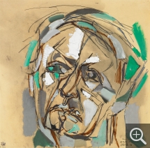Reynold ARNOULD (1919-1980), Portrait d’André Malraux (La Condition humaine), 1966, crayon, pastel, huile et feutre sur papier. © Besançon, musée des beaux-arts et d’archéologie / Pierre Guenat