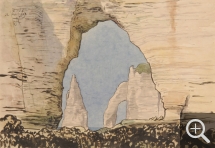 Jean Francis AUBURTIN (1866-1930), La Manneporte à Etretat, 1898, aquarelle, encre de Chine et crayon sur papier, 33 x 47 cm. . © MuMa Le Havre / Jean-Louis Coquerel