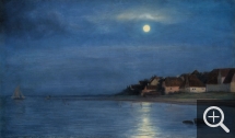 Carl BLOCH (1834-1890), Clair de lune sur la mer à Hellebeck « Maaneskin Hellebeck », huile sur toile marouflée sur panneau, 51x 86 cm. . © A. Leprince
