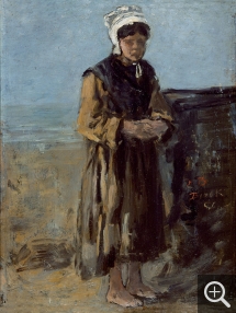 Eugène BOUDIN (1824-1898), Pêcheuse de Berck, 1886, huile sur panneau, 24 x 18,8 cm. Legs Eugène Boudin, 1899. © Honfleur, musée Eugène Boudin / Henri Brauner