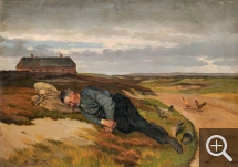 Hans Ludvig SMIDTH (1839-1917), Paysage de la campagne danoise avec un paysan au bord du chemin, huile sur toile marouflée sur toile, 41 x 55 cm. . © A. Leprince