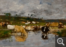 Eugène BOUDIN (1824-1898), Paysage. Nombreuses vaches à l’herbage, 1881-1888, huile sur bois, 23 x 32,6 cm. © MuMa Le Havre / Florian Kleinefenn