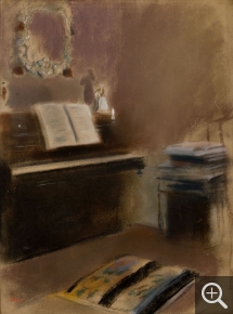 Edgar DEGAS (1834-1917), Étude pour Madame Camus au piano, 1869, fusain rehaussé de pastel sur papier brun, 44 x 33 cm. Collection Senn-Foulds. © MuMa Le Havre / Florian Kleinefenn