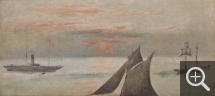 Édouard MANET (1832-1883), Bateaux en mer, soleil couchant, ca. 1868, huile sur toile, 43 x 94 cm. Œuvre récupérée à la fin de la Seconde Guerre mondiale, déposée en 1961 par l'Etat; en attente de sa restitution à ses légitimes propriétaires. MNR 873.. © MuMa Le Havre / David Fogel Édouard MANET (1832-1883), Bateaux en mer, soleil couchant, ca. 1868, huile sur toile, 43 x 94 cm. Œuvre récupérée à la fin de la Seconde Guerre mondiale, déposée en 1961 par l'Etat; en attente de sa restitution à ses légitimes propriétaires. MNR 873.. © MuMa Le Havre / David Fogel