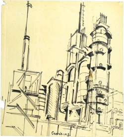 Reynold ARNOULD (1919-1980), Cracking (raffinerie de Port-Jérôme), vers 1957, feutre sur papier, 39 x 35 cm. Collection Rot-Vatin. © cliché S. Nagy
