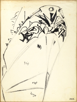 Reynold ARNOULD (1919-1980), Etude pour la figure de proue du minéralier Brissac, vers 1958, feutres sur papier. Collection Rot-Vatin. © Droits réservés