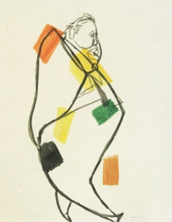 Reynold ARNOULD (1919-1980), Sans titre (Charles Laughton marchant), 1951, lavis et encres de couleur, 47 x 36 cm. Ancienne collection Camille Renault. Collection Rot-Vatin. © cliché S. Nagy