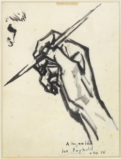 Reynold ARNOULD (1919-1980), Autoportrait de main, 1956, fusain et encre sur papier. Paris, Galerie Gimpel & Müller. © Droits réservés