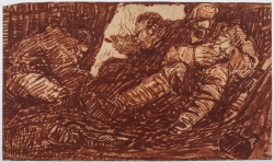 Albert COPIEUX (1885-1956), La Gamelle. Scène de tranchée, sanguine sur papier. © MuMa Le Havre / Charles Maslard