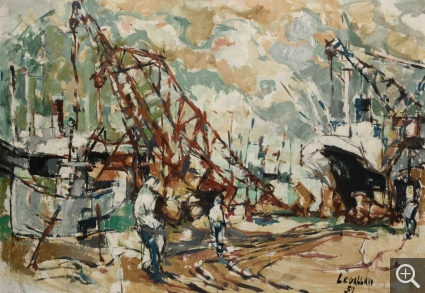 André LEGALLAIS (1921-1980), Le Port du Havre , 1959, huile sur bois,  64 x 91 cm. musée d'art moderne André Malraux. © 2005 MuMa Le Havre / Florian Kleinefenn