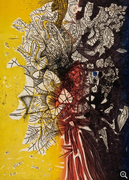 Mario PRASSINOS (1916-1985), Composition, gravure à l'eau forte, 57 x 75,7 cm. Le Havre, musée d'art moderne André Malraux, don de l'artiste, 1965. © 2005 MuMa Le Havre / Florian Kleinefenn © ADAGP, Paris 2020