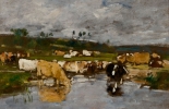 Eugène BOUDIN (1824-1898), Landscape. Cows in a Pasture., 1881-1888, oil on wood, 23 x 32.6 cm. © MuMa Le Havre / Florian Kleinefenn