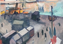 Albert MARQUET (1875-1947), Le Havre, le bassin, 1906, huile sur bois, 61,4 x 50,3 cm. Le Havre, Musée d’art moderne André Malraux, achat de la Ville avec l’aide de l’État Fonds du Patrimoine, la Région Normandie Fonds régional d’acquisition des musées, l’AMAM, et les entreprises Helvetia, Chalus Chégaray et Cie, CRAM, CRIC, 2019. © MuMa Le Havre / Charles Maslard