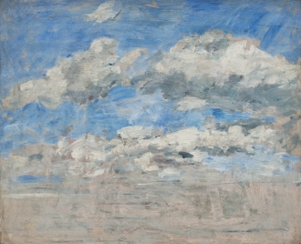 Eugène BOUDIN (1824-1898), Étude de nuages sur un ciel bleu, ca. 1888-1895, huile sur bois, 37 x 46 cm. © MuMa Le Havre / David Fogel