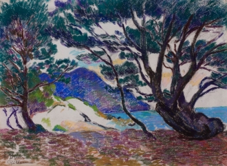 Armand GUILLAUMIN (1841-1927), Pins maritimes, crique au Brusc, ca. 1911, pastel sur papier, 48 x 62 cm. © MuMa Le Havre / Charles Maslard