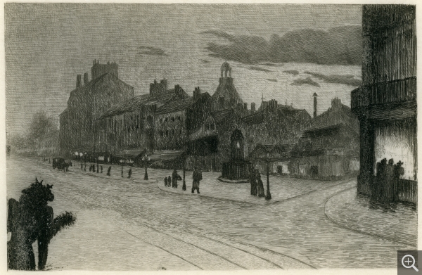 Gaston Prunier, La Chaussée Thiers, Eau-forte tirée de l’album À travers Le Havre, effets de soir et de nuit, , Le Havre,1892 bibliothèque municipale. © Le Havre