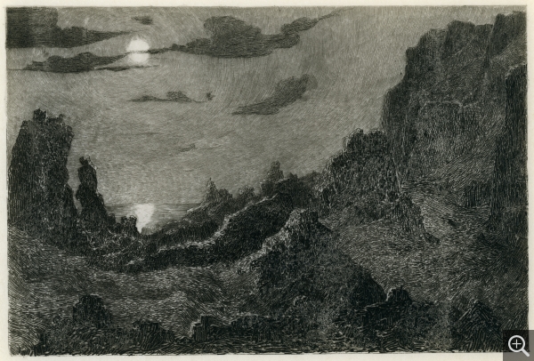 Gaston Prunier, La falaise, Eau-forte tirée de l’album À travers Le Havre, effets de soir et de nuit, , Le Havre,1892 bibliothèque municipale. © Le Havre