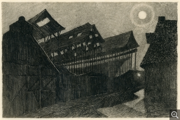 Gaston Prunier, Les chantiers Normand, Eau-forte tirée de l’album À travers Le Havre, effets de soir et de nuit, , Le Havre,1892 bibliothèque municipale. © Le Havre