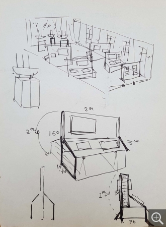 Reynold Arnould, Essais de scénographie pour l’exposition 30 aquarelles de Bernard Lachèvre, École des Beaux-Arts, Le Havre (30 octobre – 13 novembre 1954). Le Havre, Archives du musée d’art moderne André Malraux