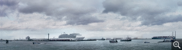 Jacqueline SALMON (1943), Panorama du port du Havre, matin, carte des vents, 2016, , 82 x 300 cm. © Jacqueline Salmon