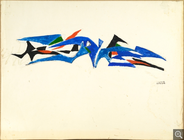 Reynold ARNOULD (1919-1980), Etude pour la figure de proue du minéralier Brissac, vers 1958, gouache sur papier. Collection Rot-Vatin. © Droits réservés