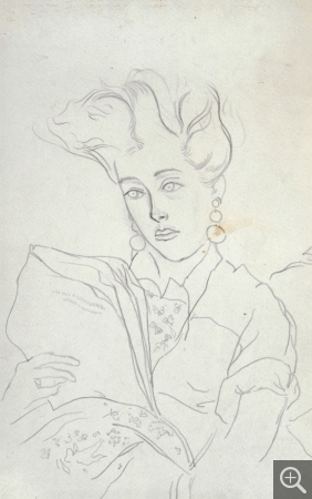 Reynold ARNOULD (1919-1980), Portrait de Marthe Bourhis-Arnould, vers 1945, crayon sur papier, 26 x 15,5 cm. Collection Rot-Vatin. © cliché S. Nagy