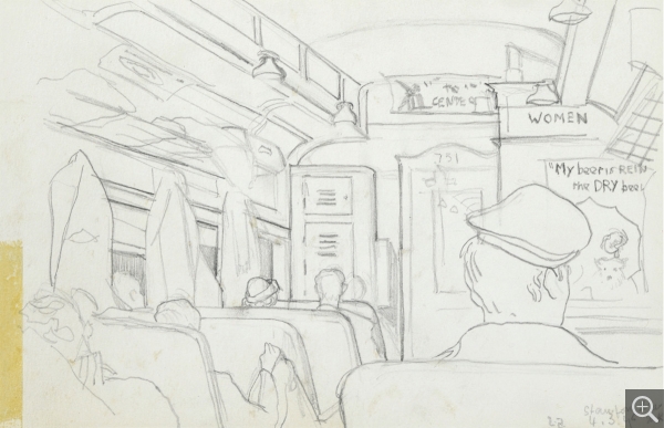 Reynold ARNOULD (1919-1980), Stanford-New York, Manhattan, métro de New York, 4 mars 1946, crayon sur papier, 12,7 x 19,1 cm. Collection particulière. © cliché S. Nagy