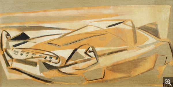 Reynold ARNOULD (1919-1980), Sans titre, Salmson 2300 cabriolet, vers 1955, huile sur toile, 32 x 62 cm. Collection Rot-Vatin. © cliché S. Nagy