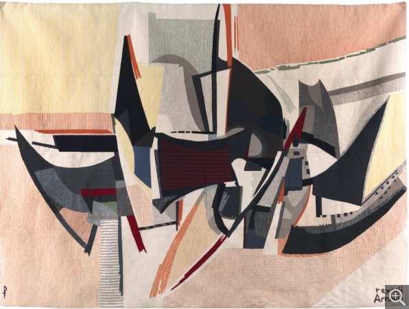 Reynold ARNOULD (1919-1980), Formes mécaniques, renommé Formes dynamiques, 1963, tapisserie d’Aubusson (lissier : Olivier Pinton), 298 x 220 cm. Rouen, musée des Beaux-Arts. Inv. 1980.16.28. © Réunion des musées métropolitains Rouen Normandie, cliché Y. Deslandes