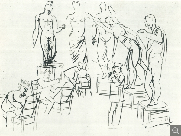 Raoul DUFY (1877-1953), L’Atelier du père Lhullier au Havre en 1895, 1953, Dessin exécuté spécialement pour l’ouvrage de George Besson, Dufy, Paris, Éditions Braun et Cie, 1953. © Coll. part/droits réservés © ADAGP, Paris 2019