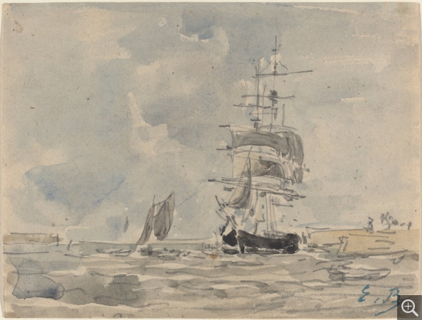Eugène BOUDIN (1824-1898), Marine avec voilier, ca. 1875, aquarelle et crayon sur papier, 11,5 x 15,1 cm. Ailsa Mellon Bruce Collection. © Washington, National Gallery of Art