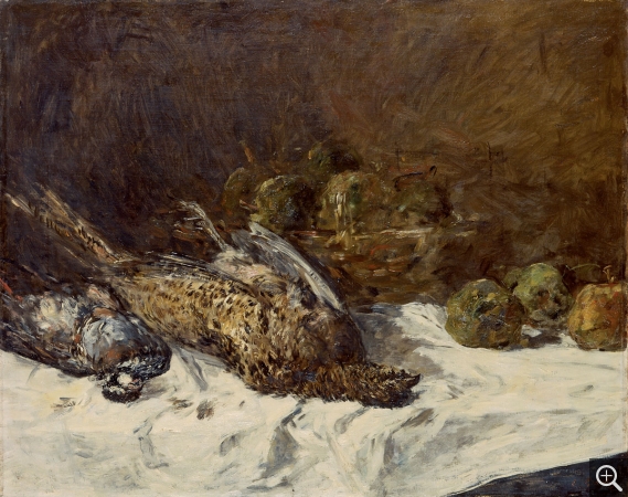 Eugène BOUDIN (1824-1898), Nature morte au gibier dite Nature morte au faisan et au panier de pommes, ca. 1879, oil on canvas, 59 x 74 cm. . © Honfleur, musée Eugène Boudin / Henri Brauner