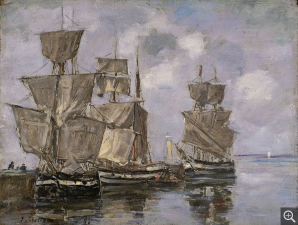 Eugène BOUDIN (1824-1898), Navires dans le Port à Honfleur, 1856, huile sur bois, 20,3 x 26,5 cm. Gift of Mrs. Mather from the Estate of Frank Jewett Mather Jr. © Princeton, University Art Museum